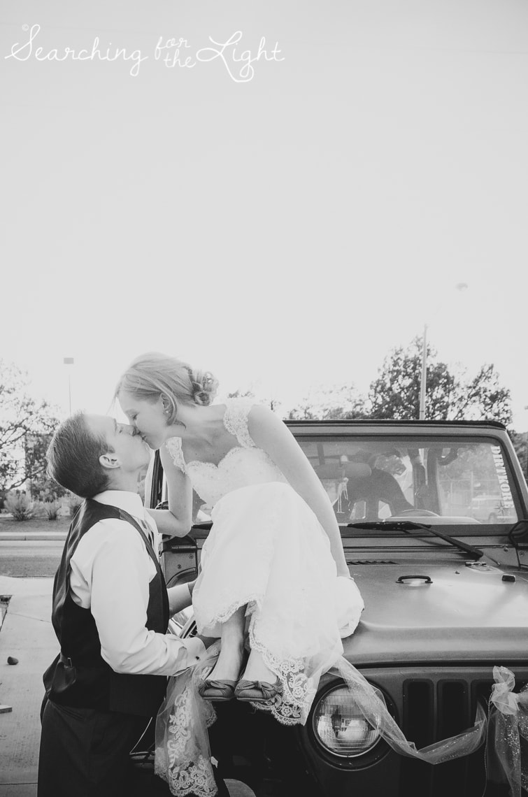 Denver Wedding Photographer Shares Destination Wedding in NM, bride and groom sitting on car photo, vintage photographer, film wedding photography