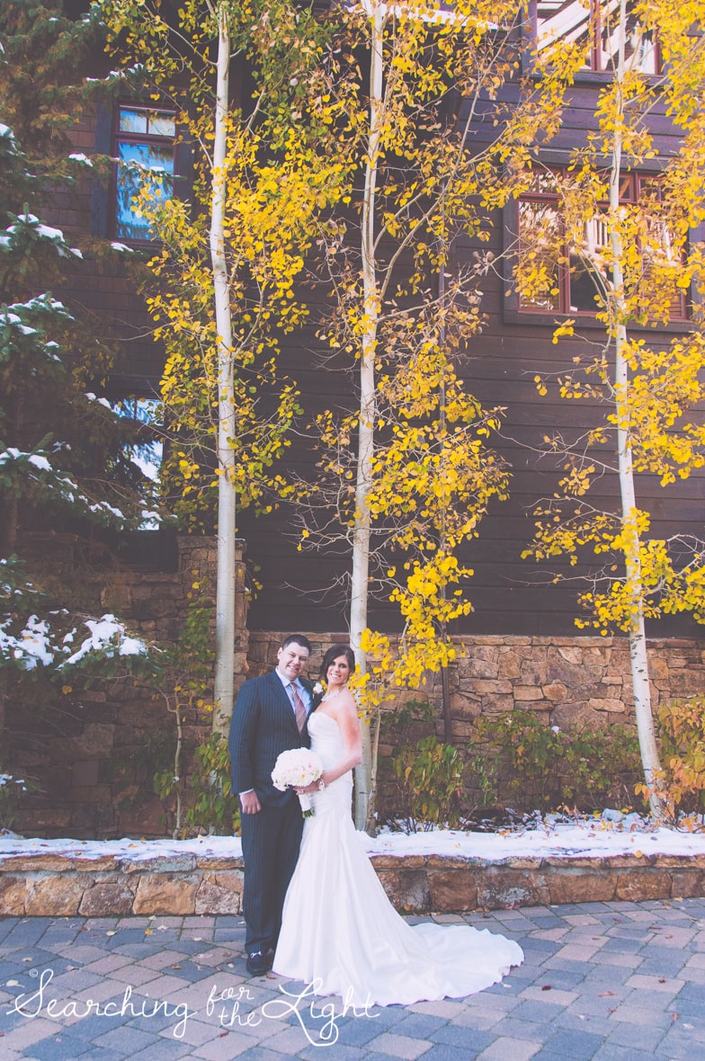 bride and groom at Fall Wedding photos in Beaver Creek, CO by Denver Wedding Photographer