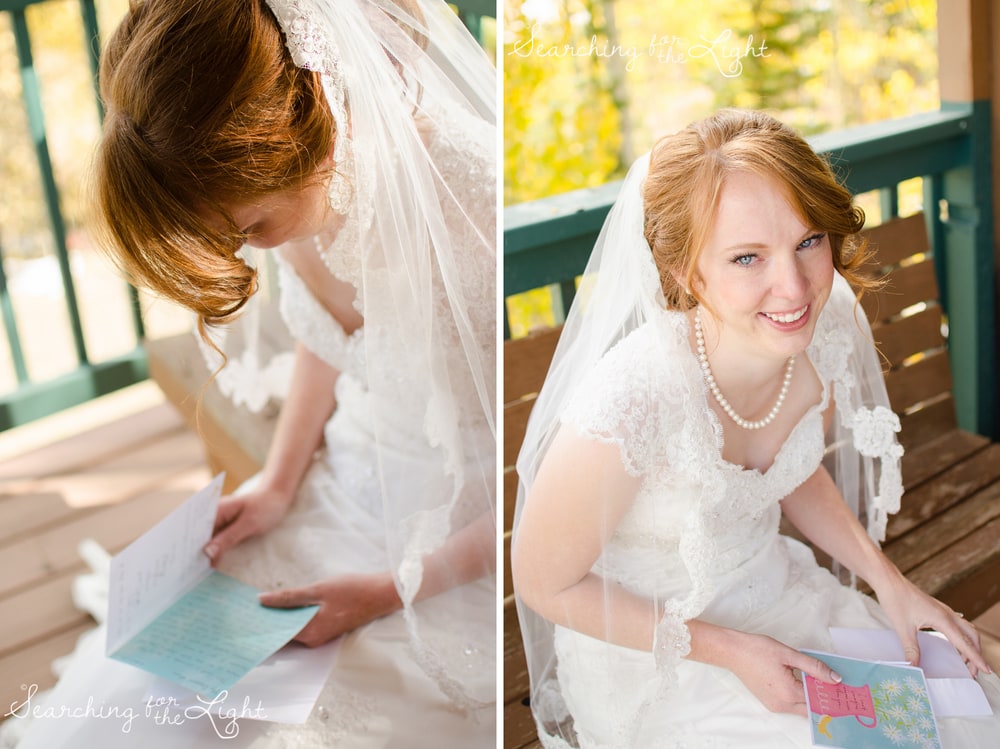 Exchanging wedding day notes Snow Mountain Ranch Wedding Photo Fall Wedding by Denver Photographer