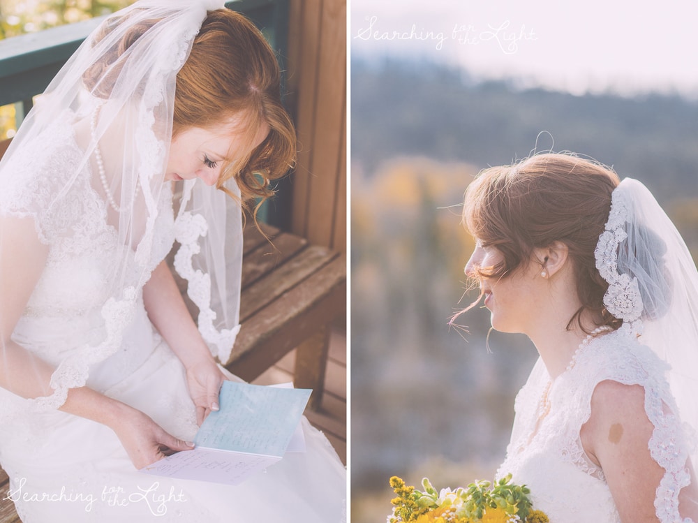Exchanging wedding day notes Snow Mountain Ranch Wedding Photo Fall Wedding by Denver Photographer