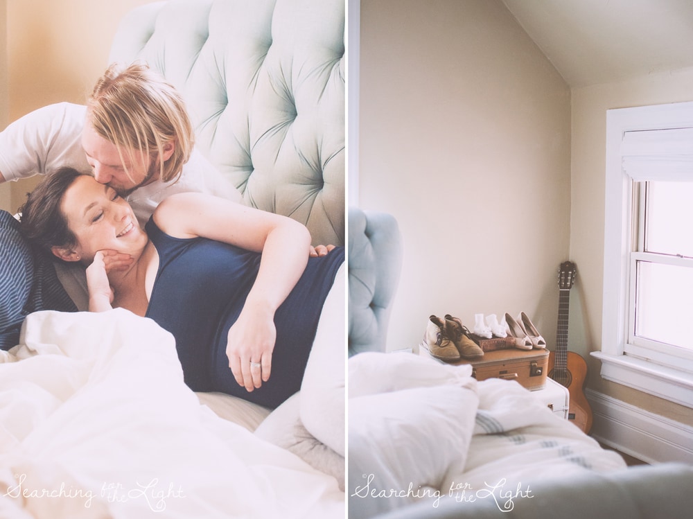 Bedroom maternity pictures by Denver maternity photographer