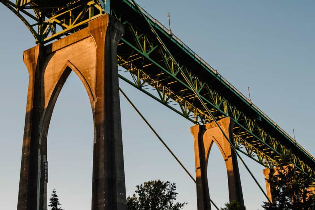 Cathedral Park view of the arches of St. John's Historical bridge a perfect place for an anniversary trip