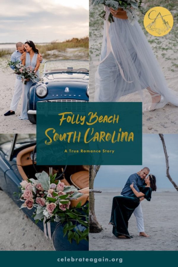 college of images of couple on a beach with title says folly beach south carolina a true romance story