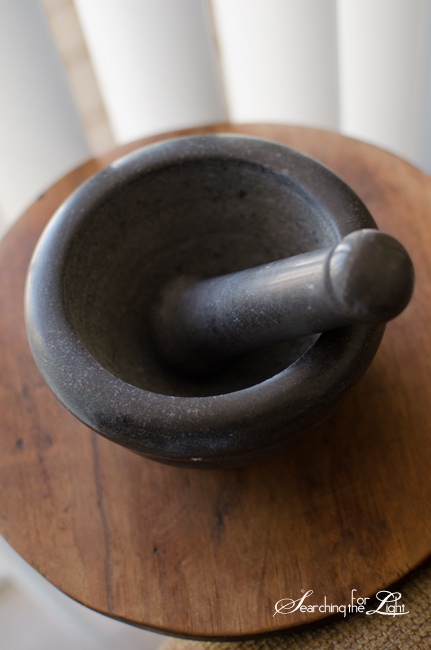 a mortar and pestle Homemade Garlic Herb Butter {Delish Dish Recipe 3} | Denver Wedding Photographer | Vintage Wedding Photographer