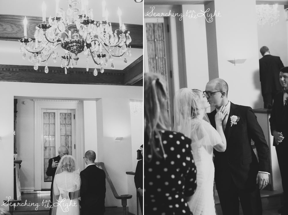 indoor ceremony at Parkside mansion wedding photo by denver wedding photographer, romantic evening wedding photo, city wedding