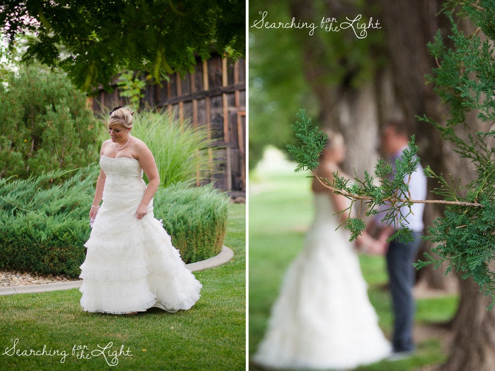 bride and groom first look at Shupe Homestead Wedding Photo by Denver Wedding Photographer