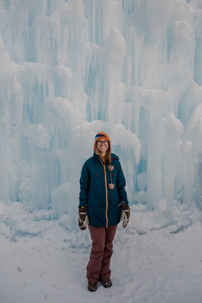 Emmy in Ice castles wearing snow gear