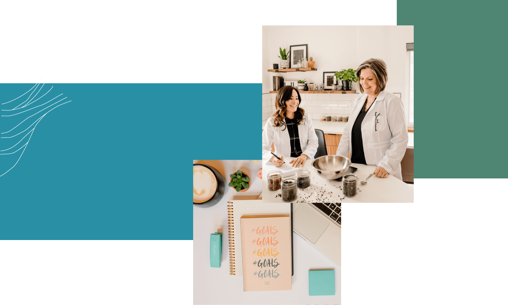 herbalist in kitchen and folder that says "goals" photos from a personal brand photographer