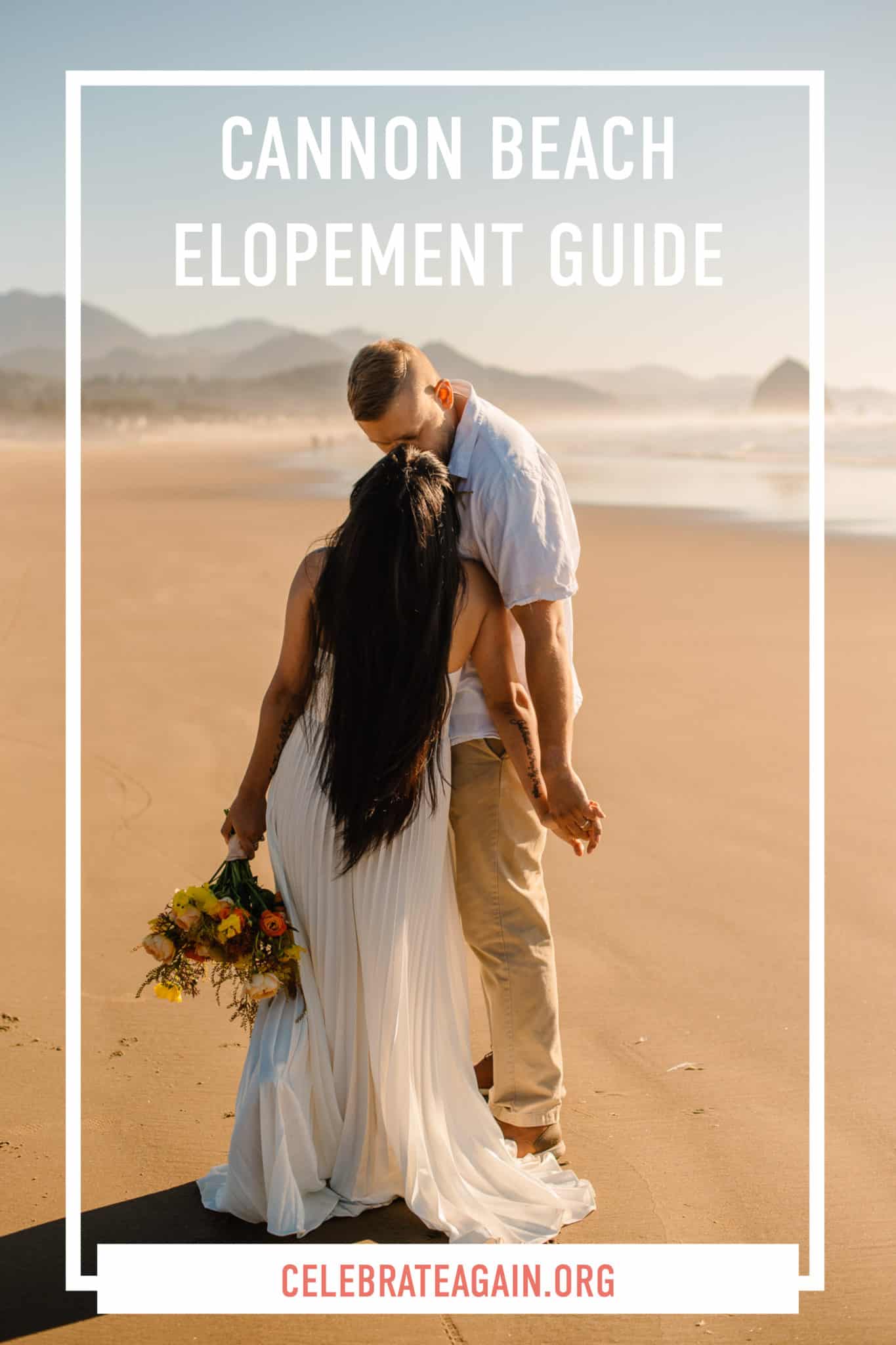 cannon beach elopement guide view of a couple kissing on cannon beach oregon after eloping themselves