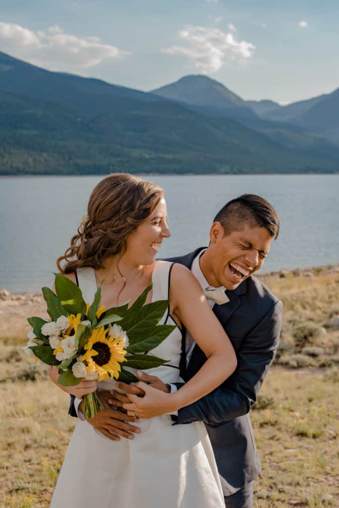 Couple in wedding attire in an epic Colorado spot.