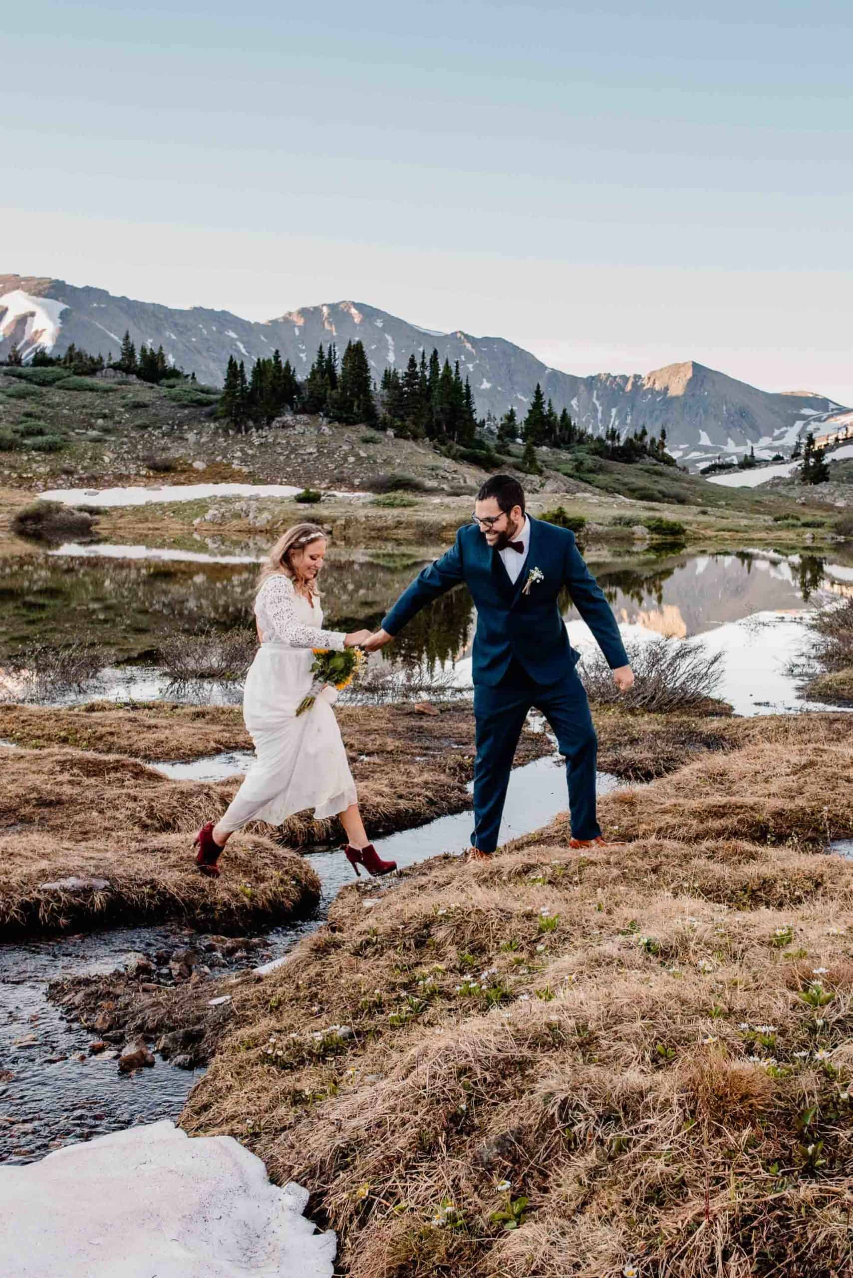 Couple eloping in Colorado just outside of Loveland Pass