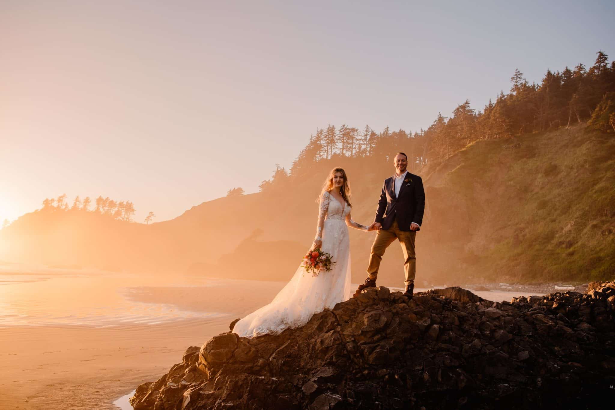 couple standing on the Oregon coast after deciding this was the best place to elope in Oregon
