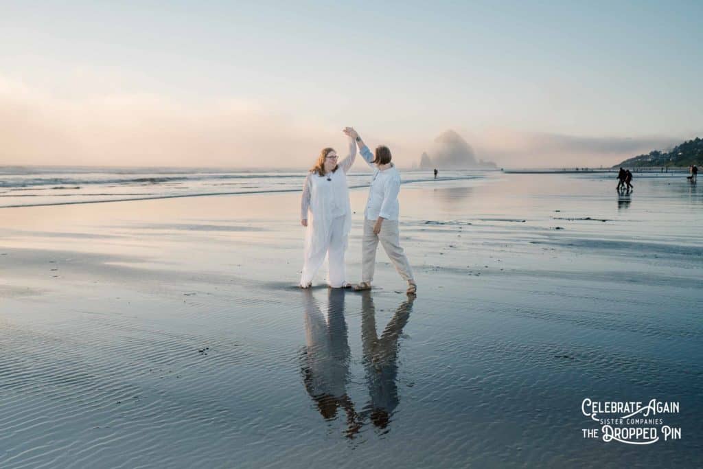 couple dancing at their Tolovana Park elopement wedding near Cannon Beach