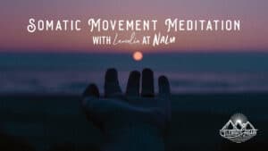 Somatic movement meditation class in Portland, Oregon with Lumalia at Nalu hosted by Celebrate again over image of a hand reaching out to sunset
