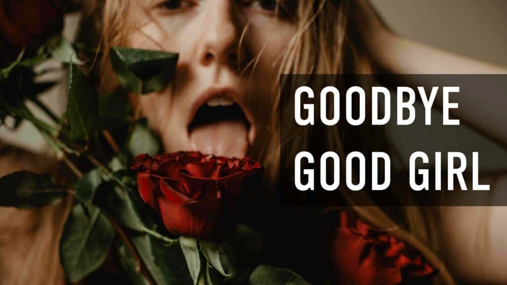 Lumalia sticking tongue out on a rose with text saying "goodbye good girl"