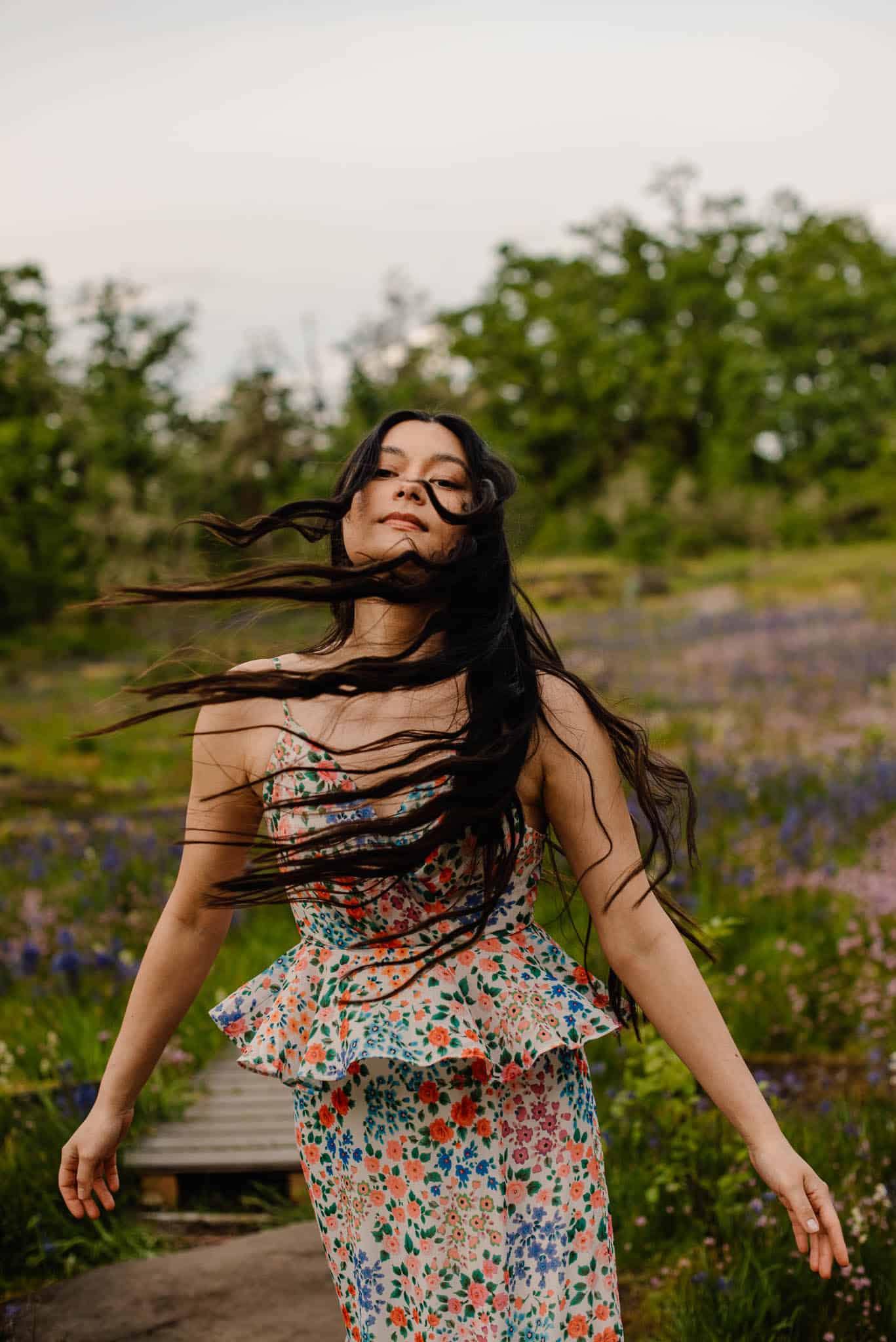 woman with hair across her face during a portland boudoir photography experience