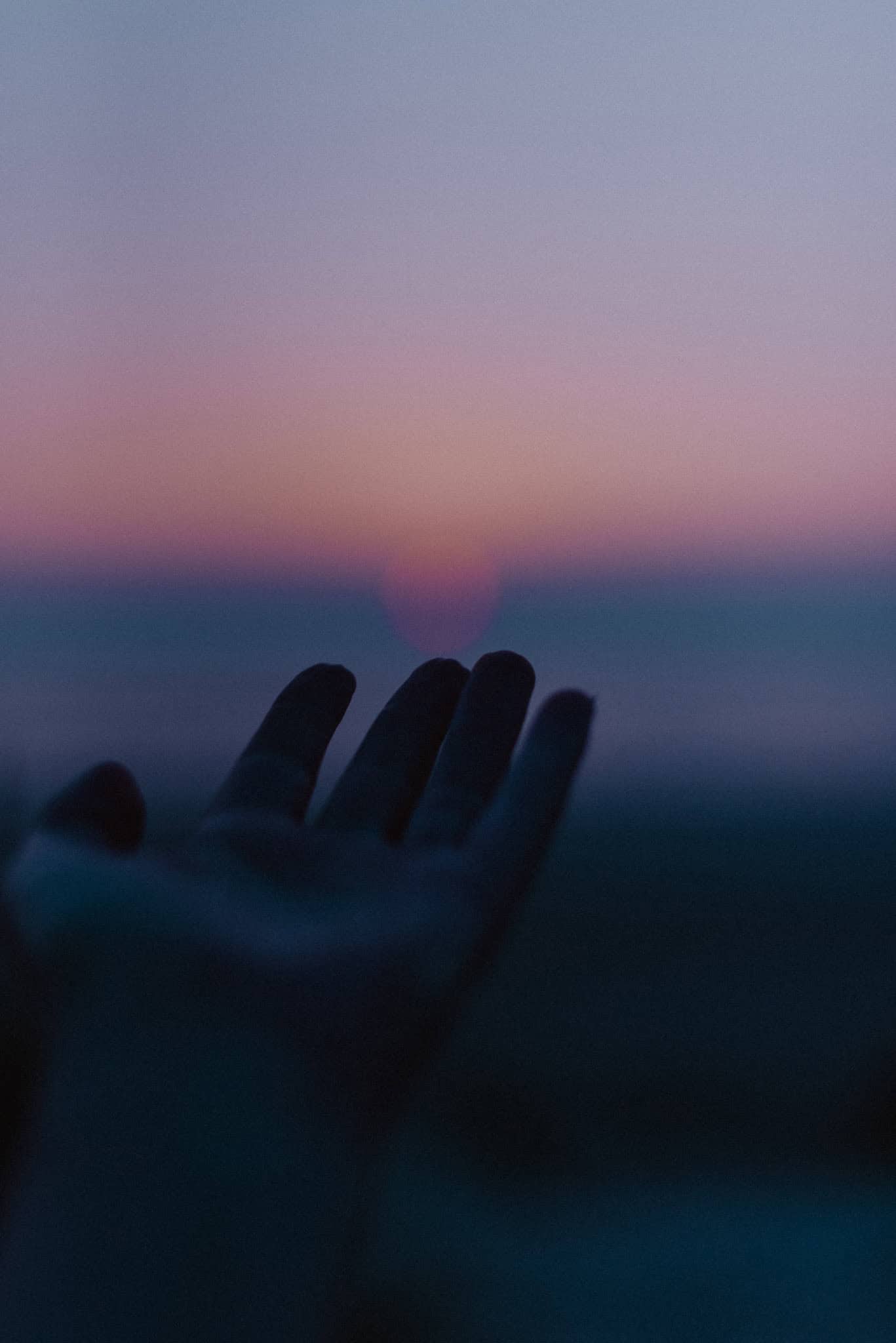 hand reaching out to sunset