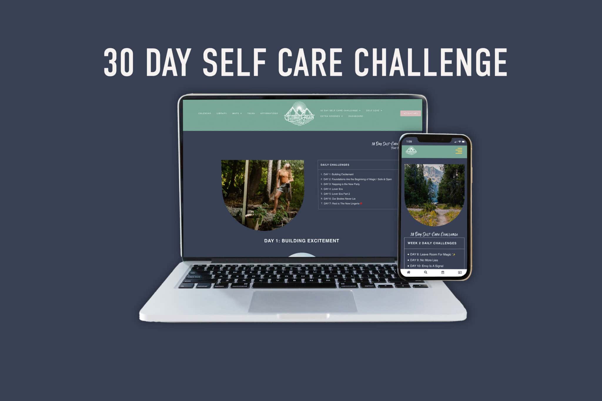 30 day self care challenge viewed on a phone or laptop