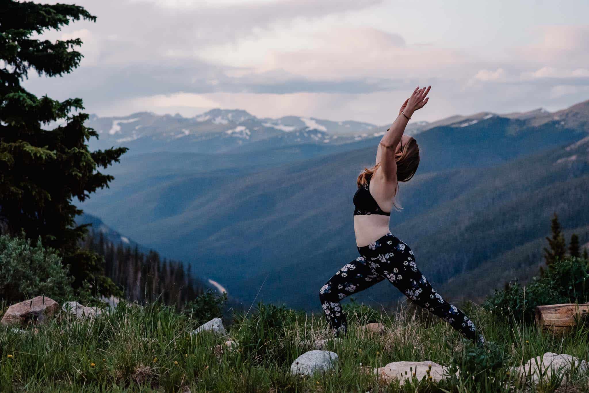 self care yoga pracitce on a mountain top