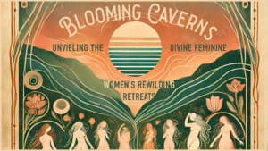 blooming caverns women's retreats over a folk art background