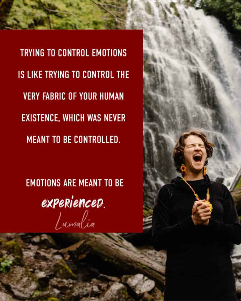 "Trying to control emotions is like trying to control the very fabric of your human existence, which was never meant to be controlled. Emotions are meant to be experienced. " woman screaming into the void near a waterfall