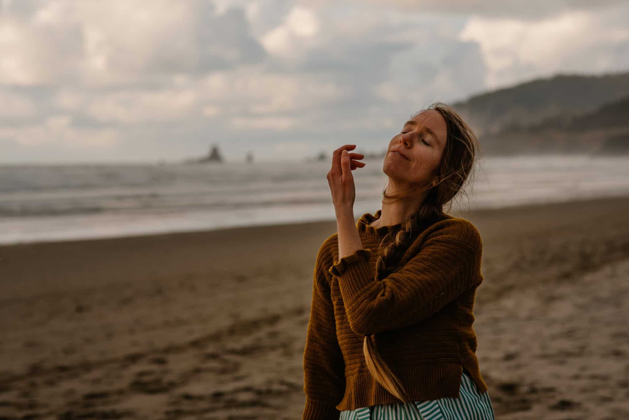 woman on the coast embodied healing example feeling her feelings