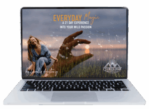 Everyday Magic a 21 day experience into your wild passion with a hand over the sunset, flowers and lumalia in the corner