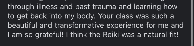 "your class was such a beautiful transformative experience"