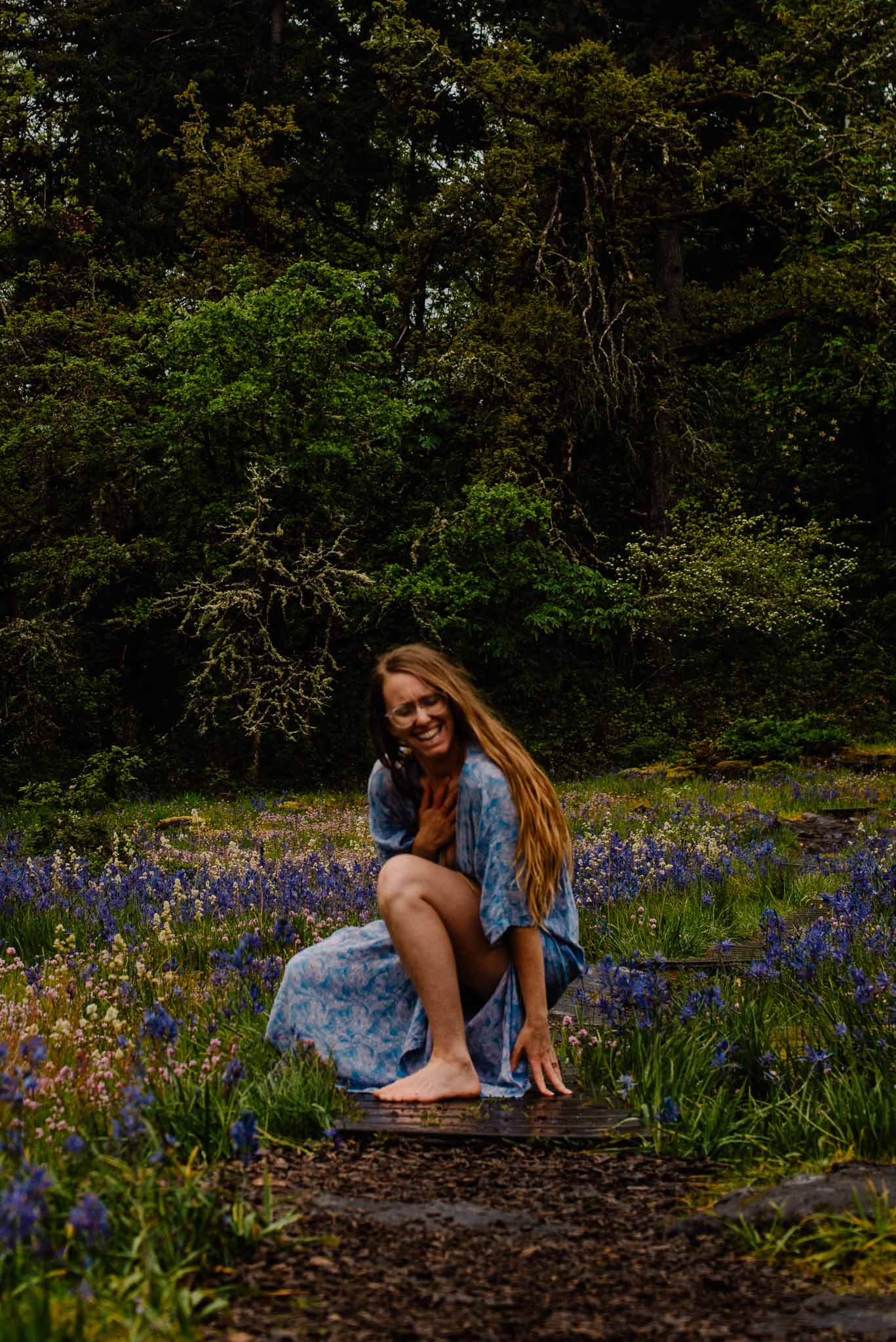 Lumalia in a camas field in an emotional pose during a rage retreat