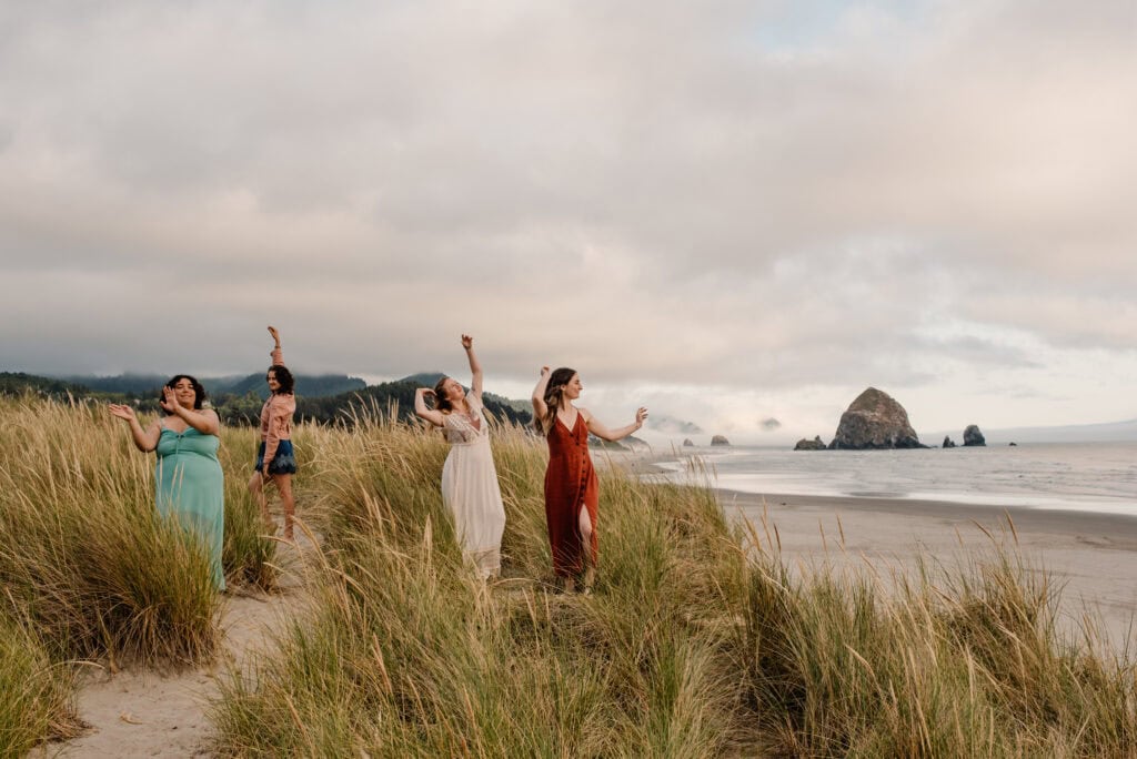 women dancing together during immersive art somatic experience